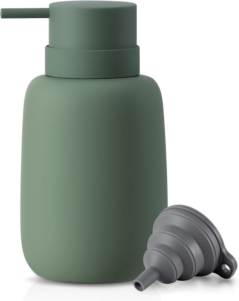 YDSluock Green Soap Dispenser Bathroom,Ceramic Soap Dispenser Lotion Pump Dish Soap Dispenser for Kitchen,16oz Refillable Liquid Hand Wash Dispenser for Bathroom (Rubber Paint) - Image 1
